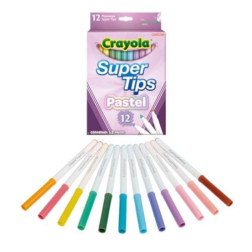 CRAYOLA Pastel SuperTips Washable Markers - Assorted Colours (Pack of 12)