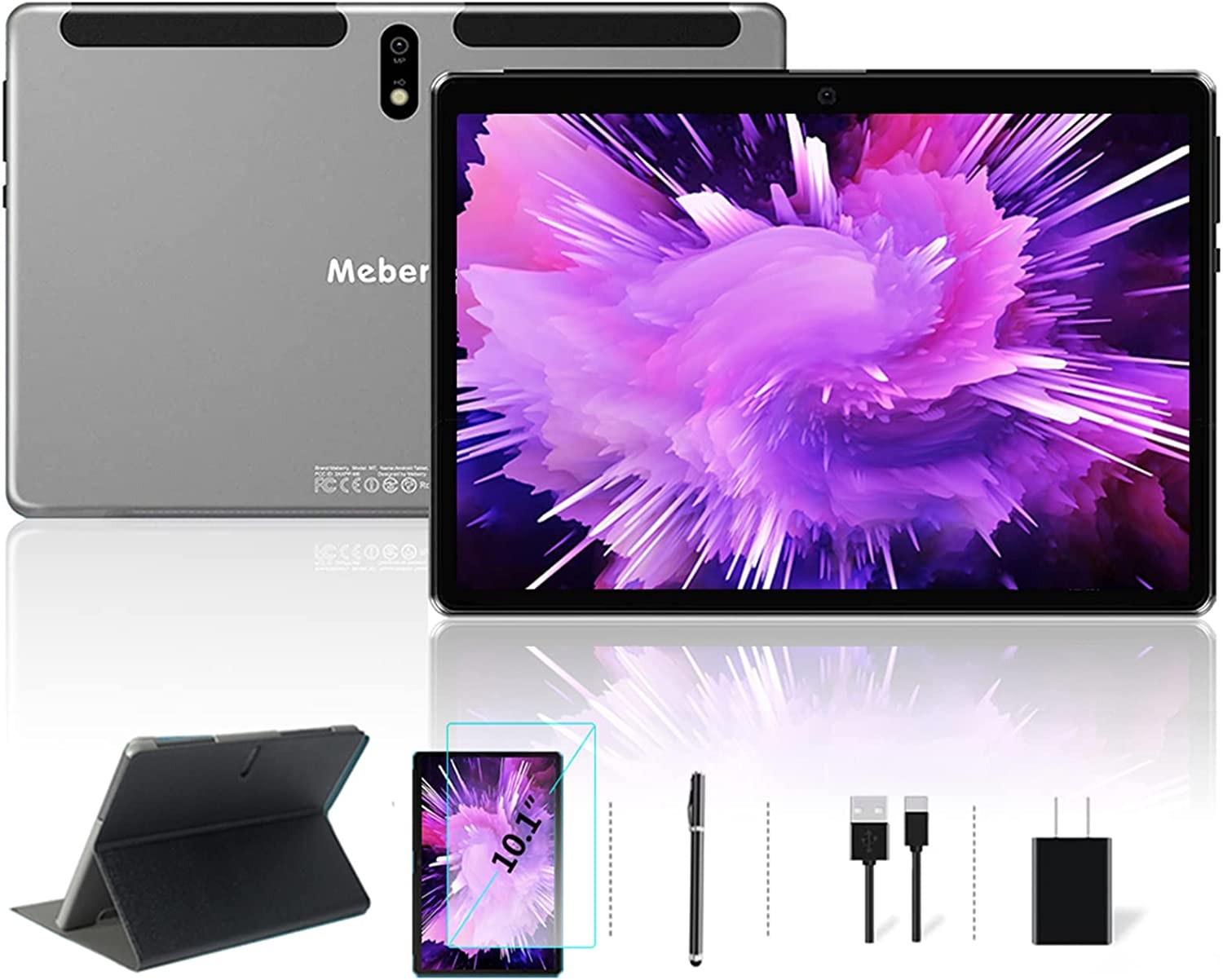 2022 Android Tablet : MEBERRY 10.1 inch Tablets with 4GB RAM+64GB ROM| 256GB Expansion| Octa-Core Processor| Google Certified| 8000mAh Battery| WiFi| GPS| Double Camera, Metal Grey